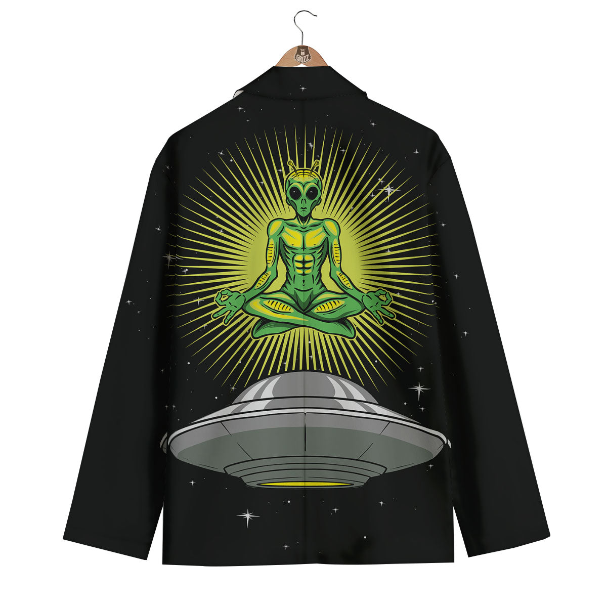 UFO Space Green Alien Print Men's Blazer-grizzshop