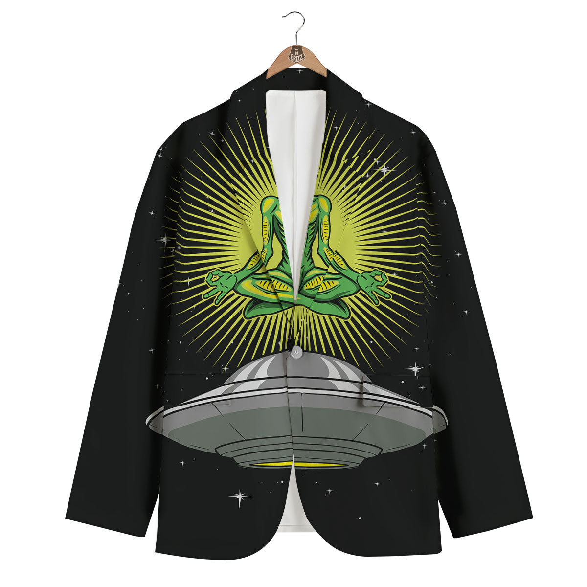 UFO Space Green Alien Print Men's Blazer-grizzshop