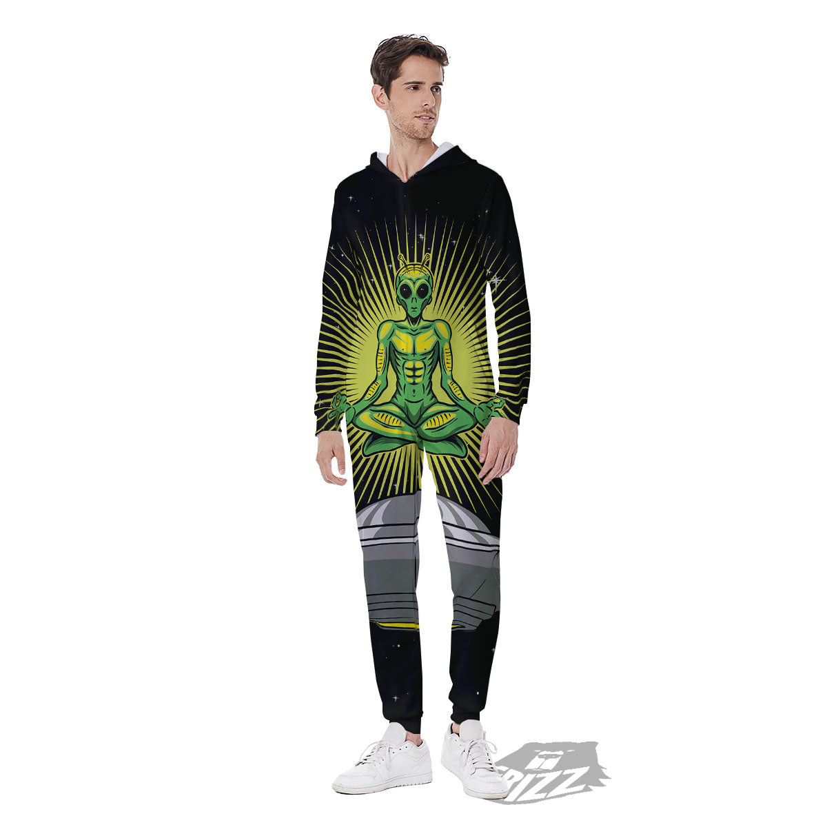 UFO Space Green Alien Print Men's Jumpsuit-grizzshop