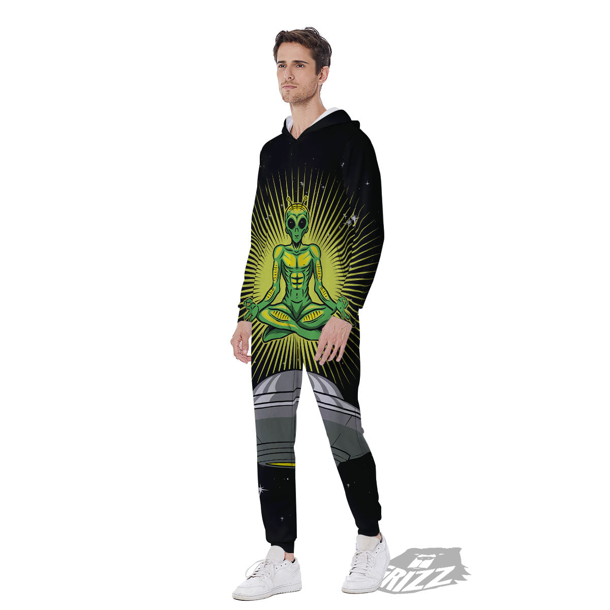 UFO Space Green Alien Print Men's Jumpsuit-grizzshop