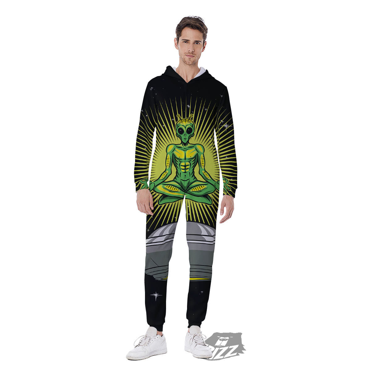 UFO Space Green Alien Print Men's Jumpsuit-grizzshop
