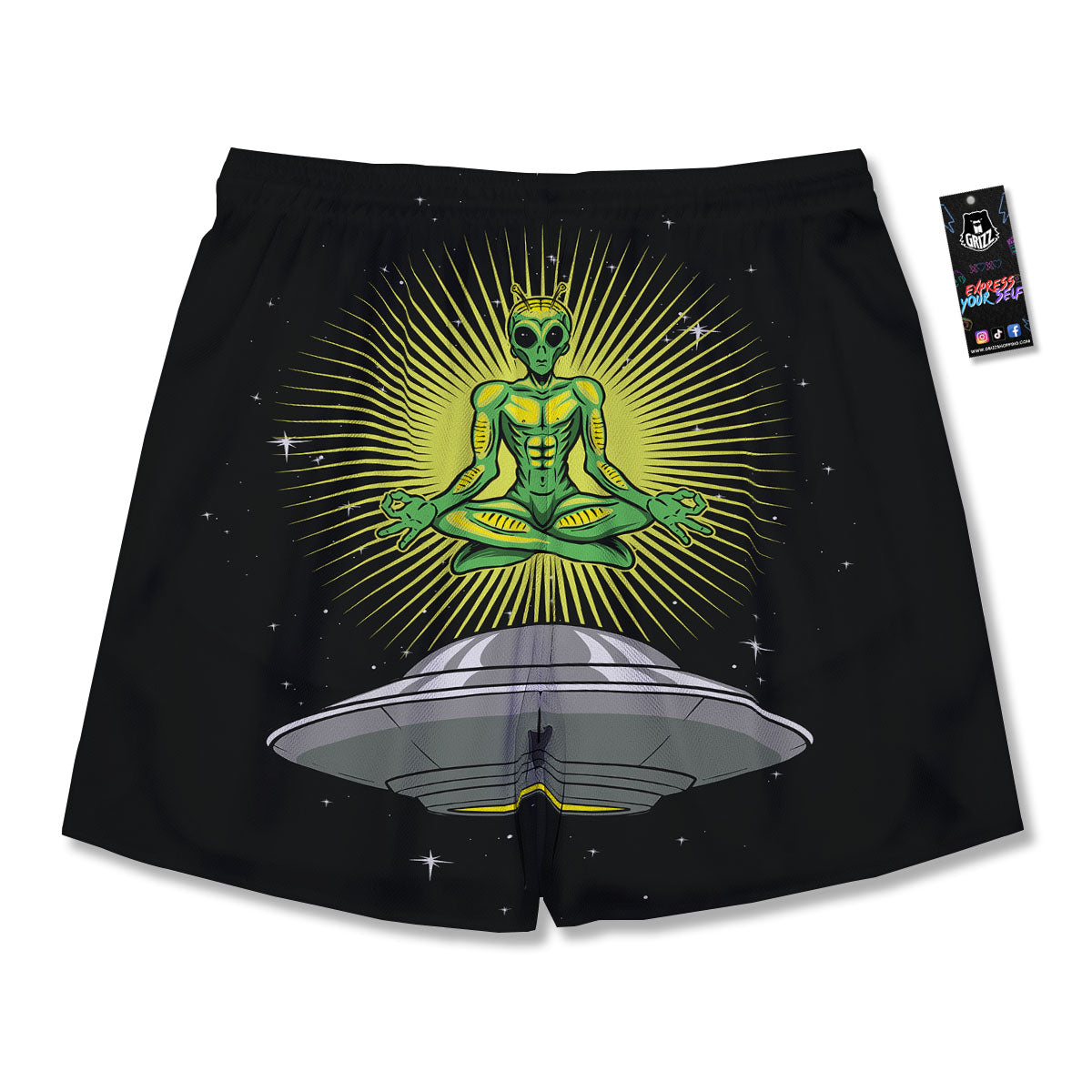 UFO Space Green Alien Print Men's Running Shorts-grizzshop
