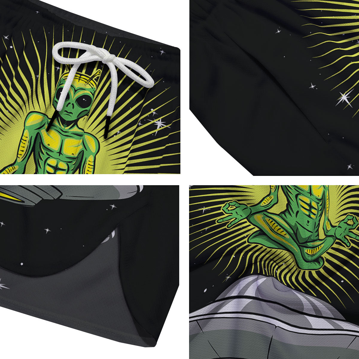 UFO Space Green Alien Print Men's Running Shorts-grizzshop