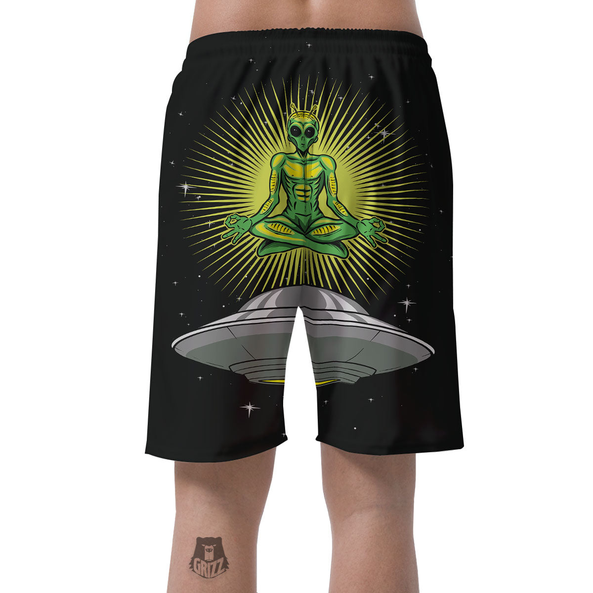 UFO Space Green Alien Print Men's Shorts-grizzshop