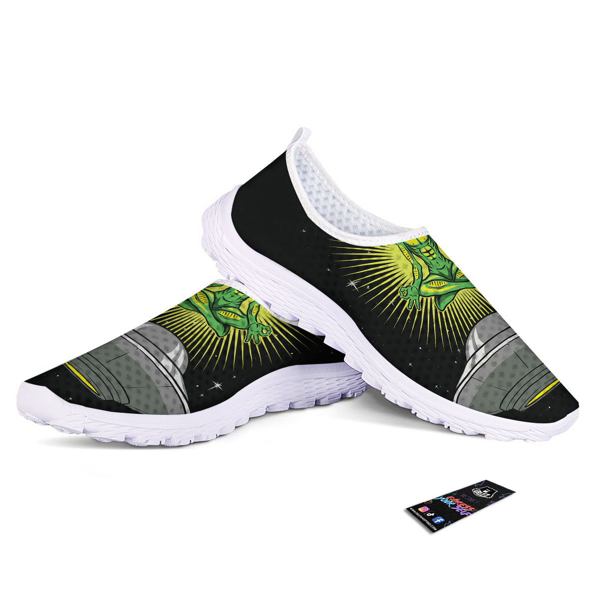 UFO Space Green Alien Print Nurse Shoes-grizzshop
