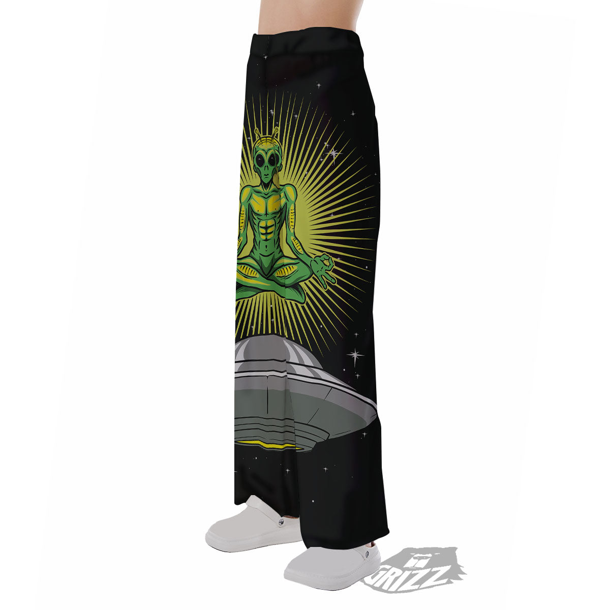 UFO Space Green Alien Print Pajama Pants-grizzshop