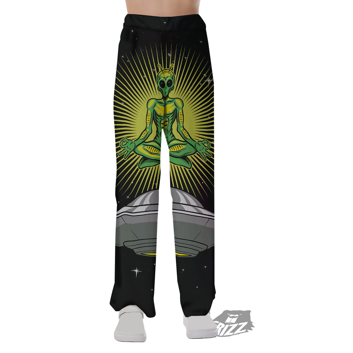 UFO Space Green Alien Print Pajama Pants-grizzshop