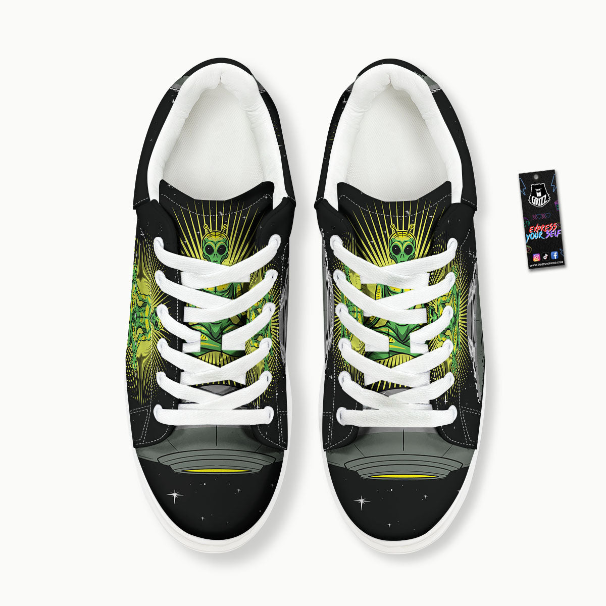 UFO Space Green Alien Print Platform Shoes-grizzshop