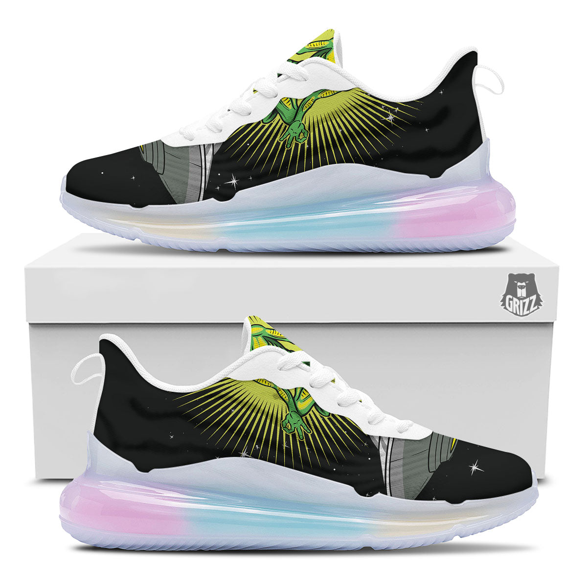 UFO Space Green Alien Print Running Sneakers-grizzshop