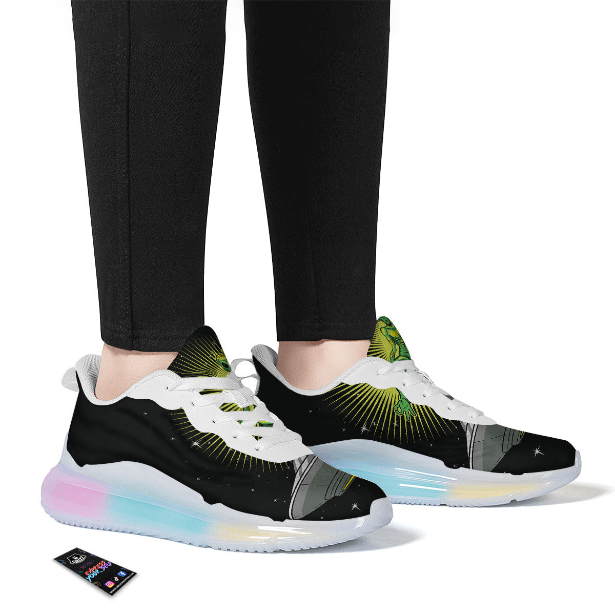 UFO Space Green Alien Print Running Sneakers-grizzshop
