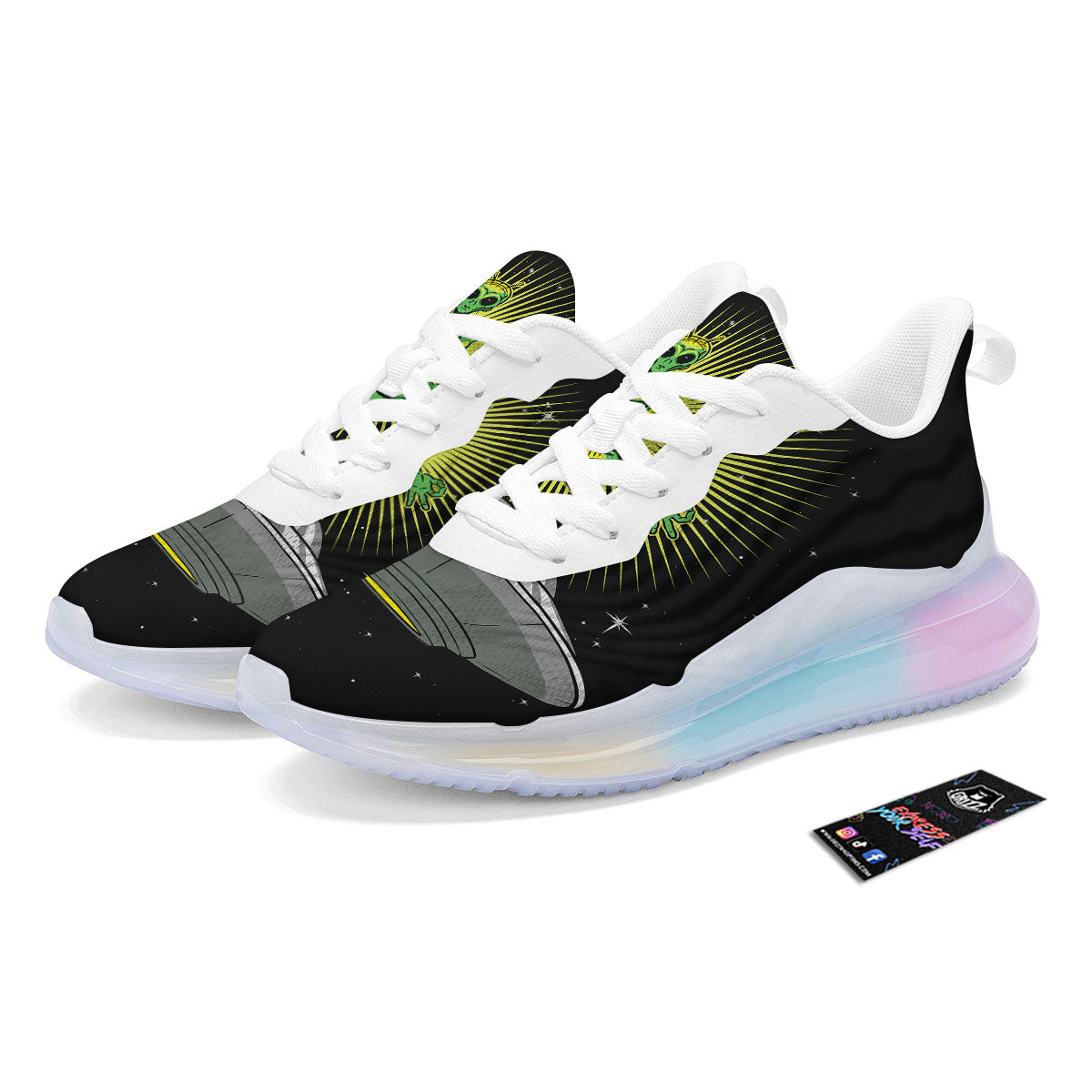 UFO Space Green Alien Print Running Sneakers-grizzshop
