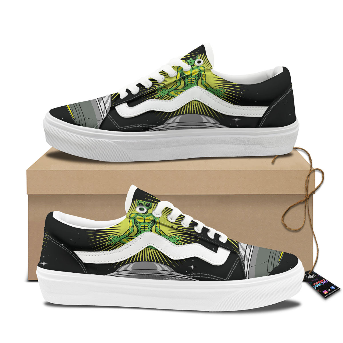 UFO Space Green Alien Print Skate Shoes-grizzshop