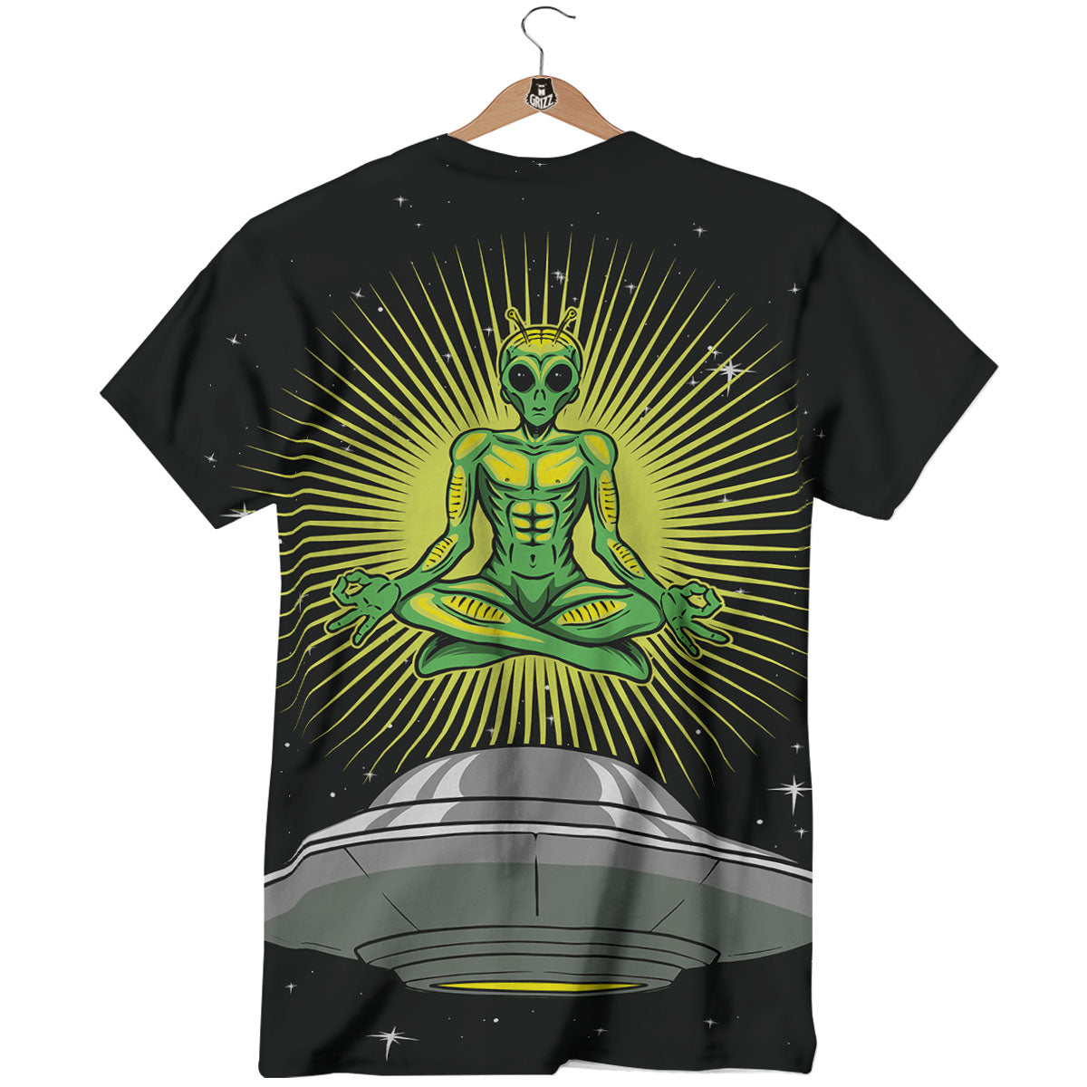 UFO Space Green Alien Print T-Shirt-grizzshop