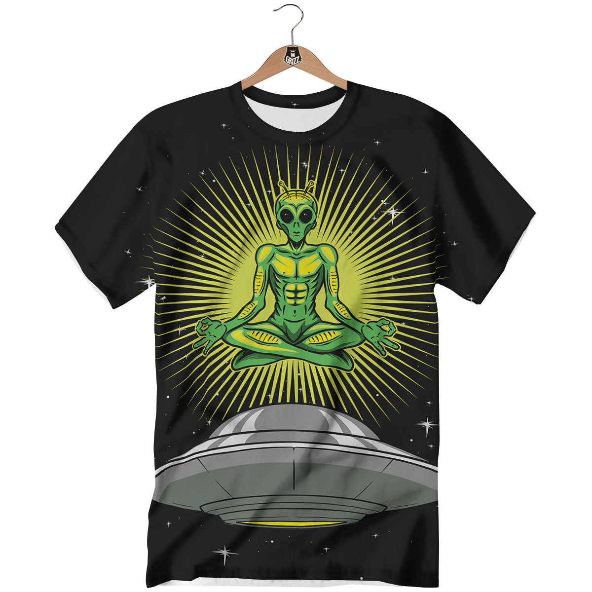 UFO Space Green Alien Print T-Shirt-grizzshop