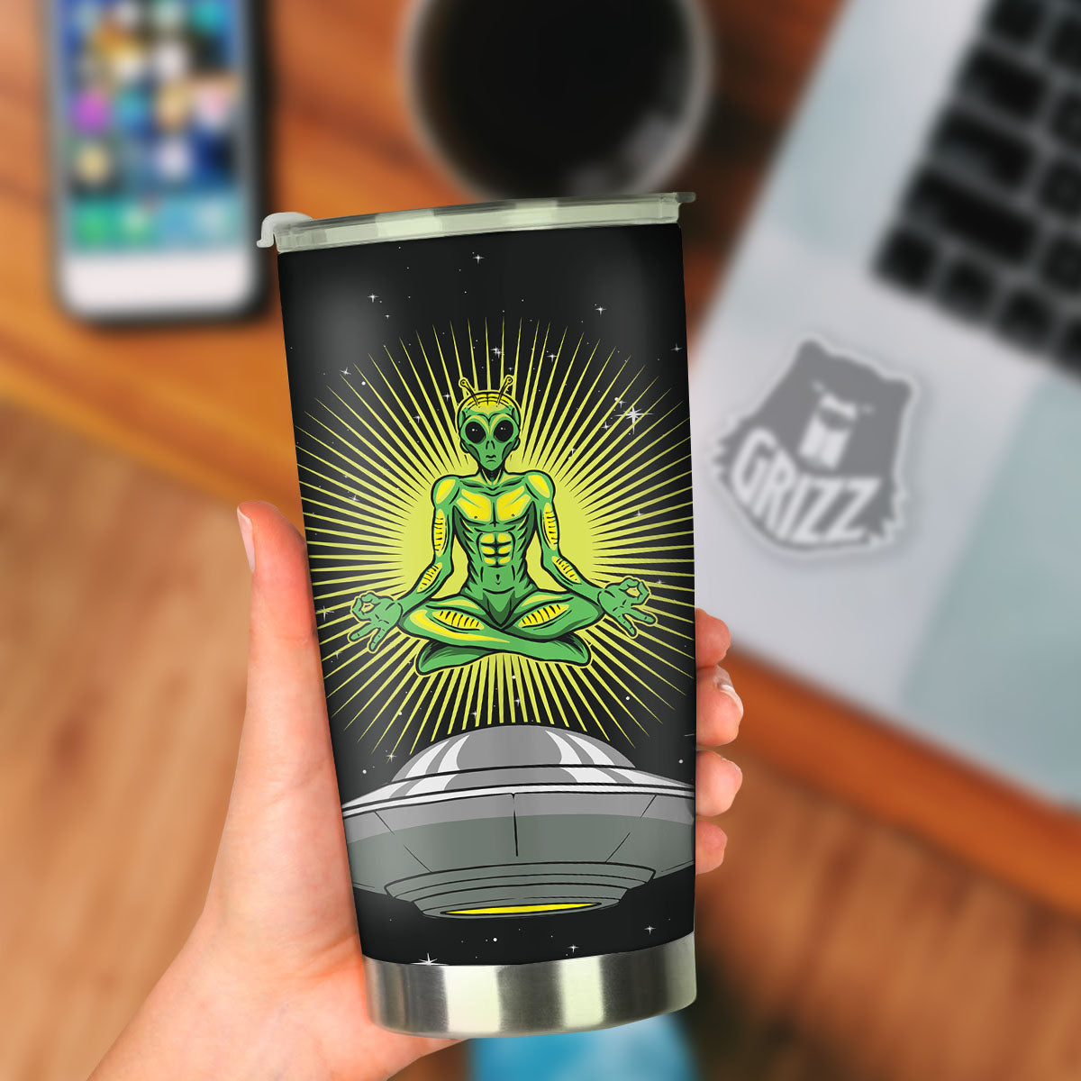 UFO Space Green Alien Print Tumbler-grizzshop