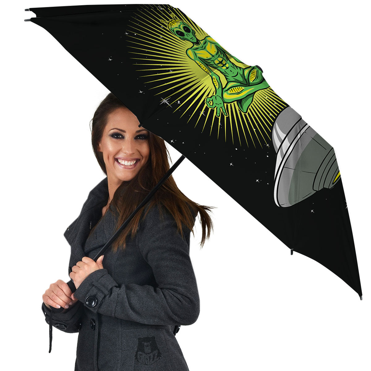 UFO Space Green Alien Print Umbrella-grizzshop