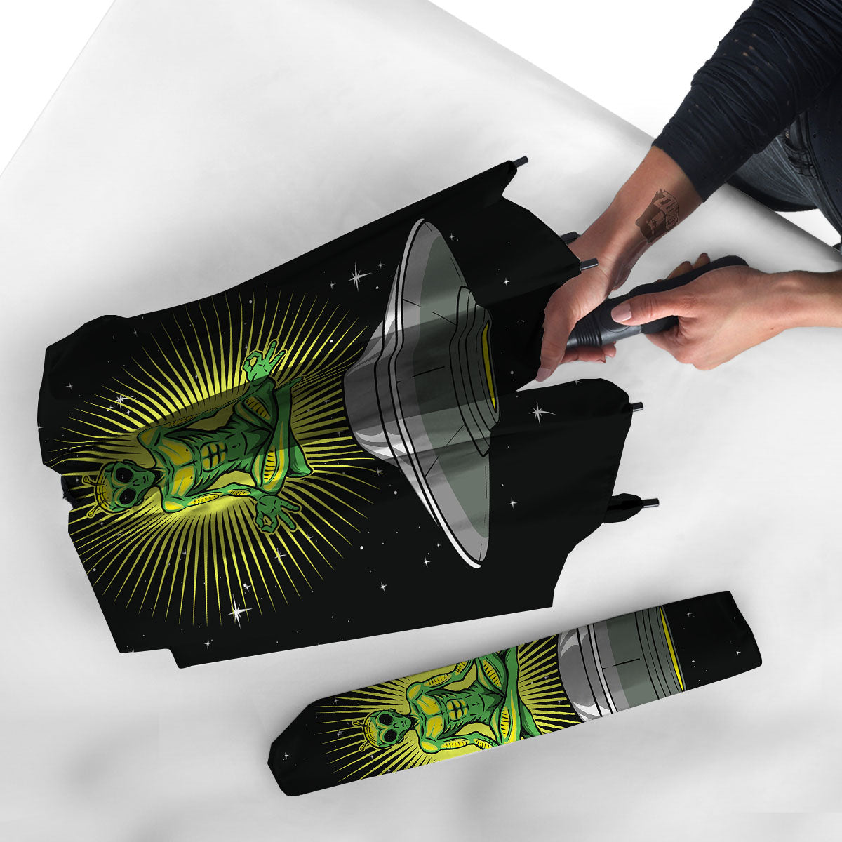 UFO Space Green Alien Print Umbrella-grizzshop