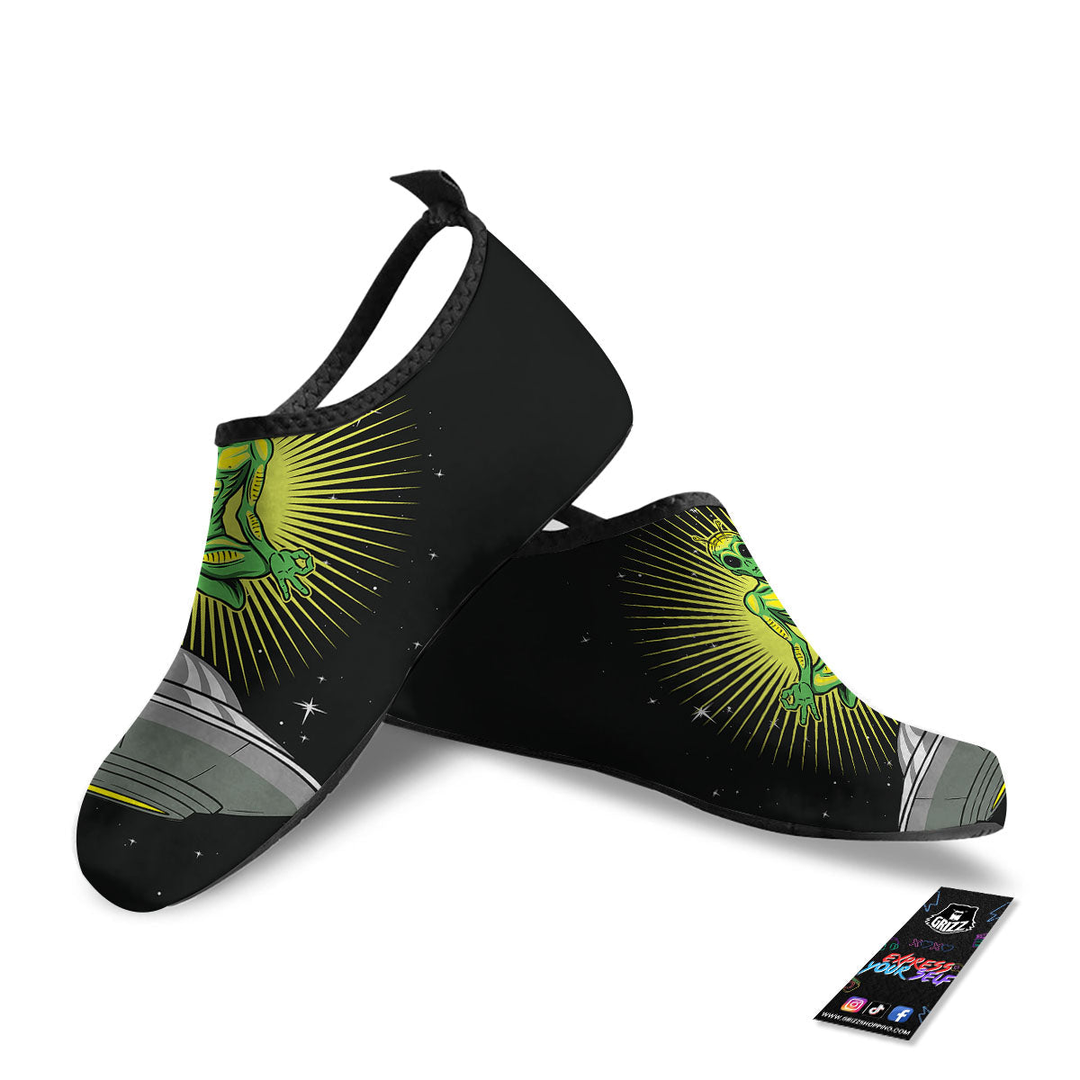 UFO Space Green Alien Print Water Shoes-grizzshop