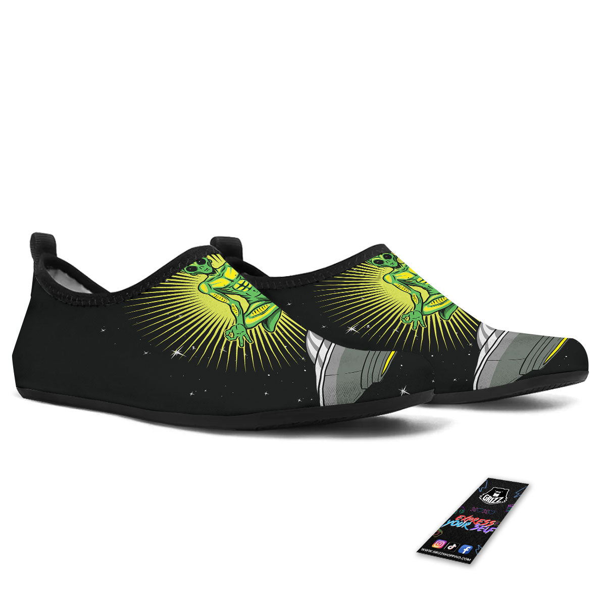 UFO Space Green Alien Print Water Shoes-grizzshop