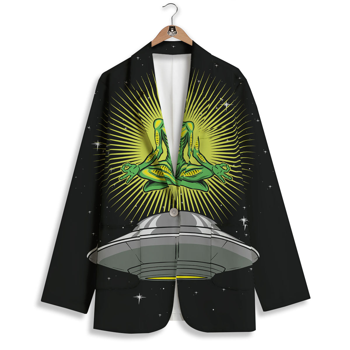 UFO Space Green Alien Print Women's Blazer-grizzshop