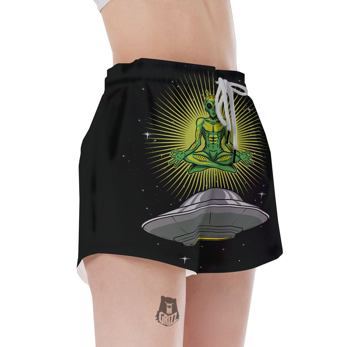 UFO Space Green Alien Print Women's Shorts-grizzshop