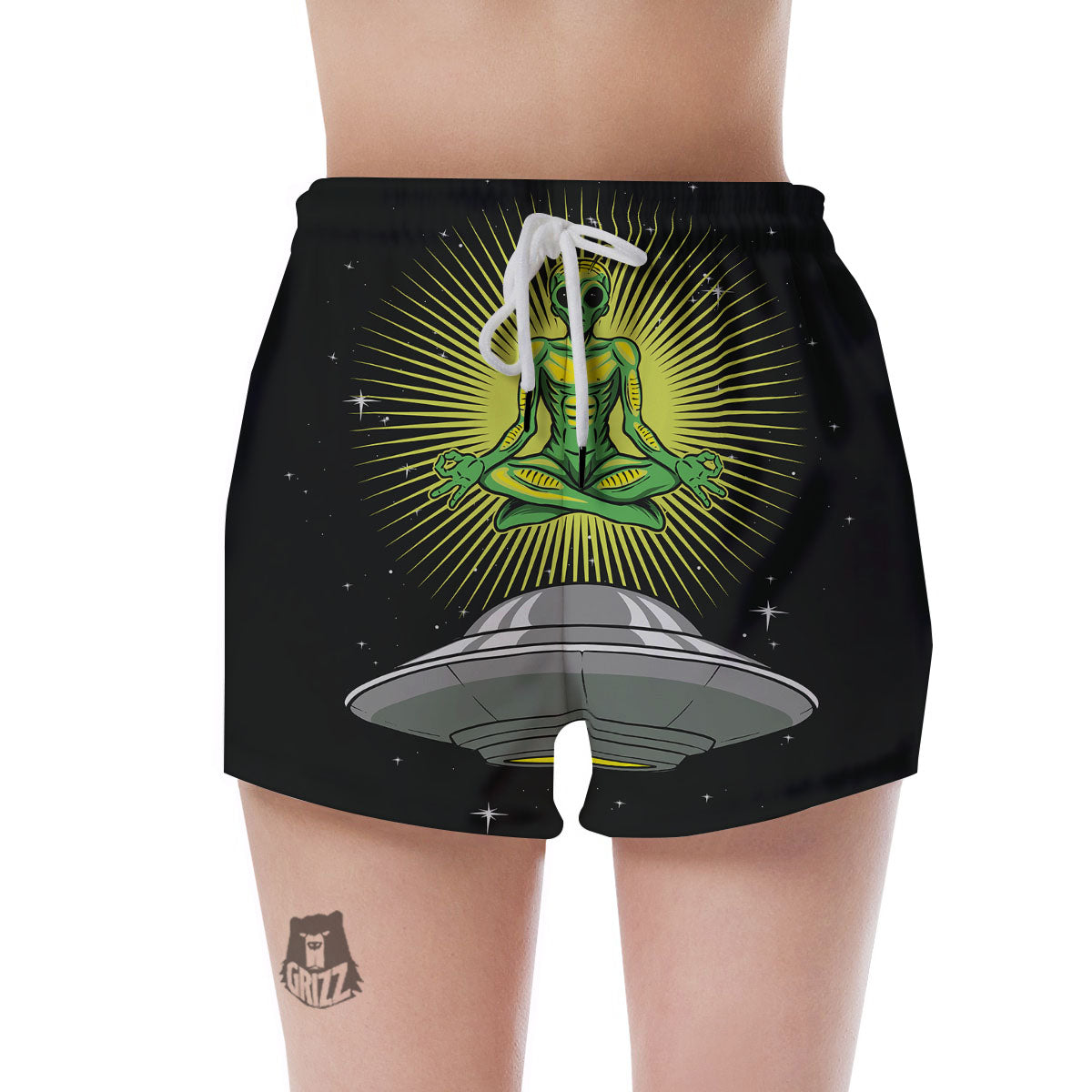 UFO Space Green Alien Print Women's Shorts-grizzshop