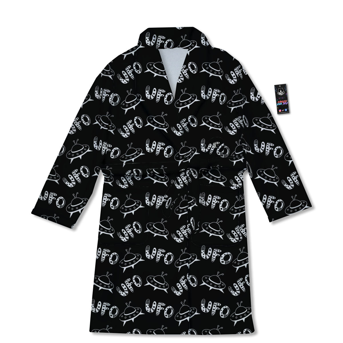 UFO White And Black Print Pattern Bathrobe-grizzshop