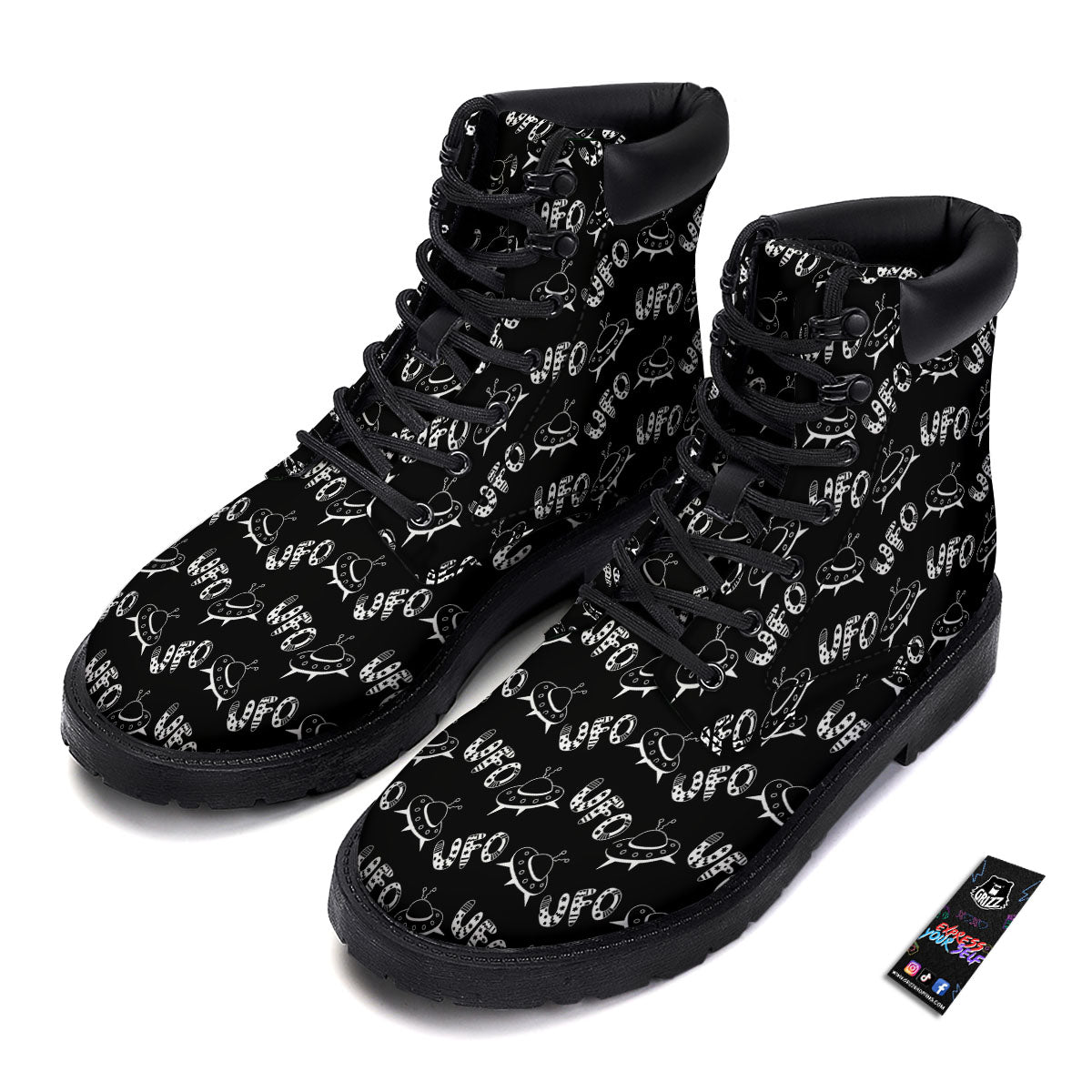 UFO White And Black Print Pattern Boots-grizzshop