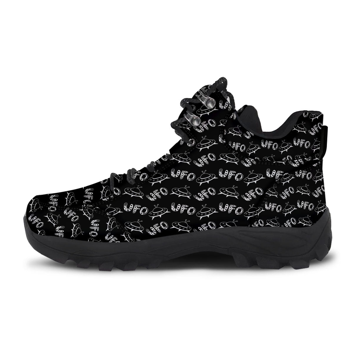 UFO White And Black Print Pattern Hiking Shoes-grizzshop