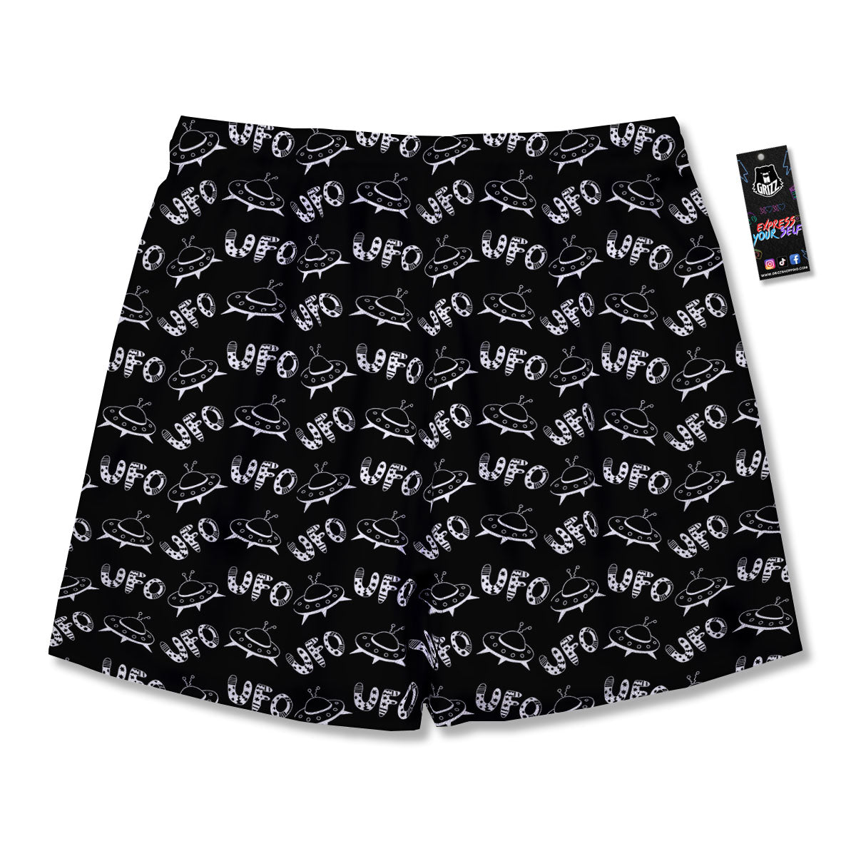 UFO White And Black Print Pattern Men's Running Shorts-grizzshop