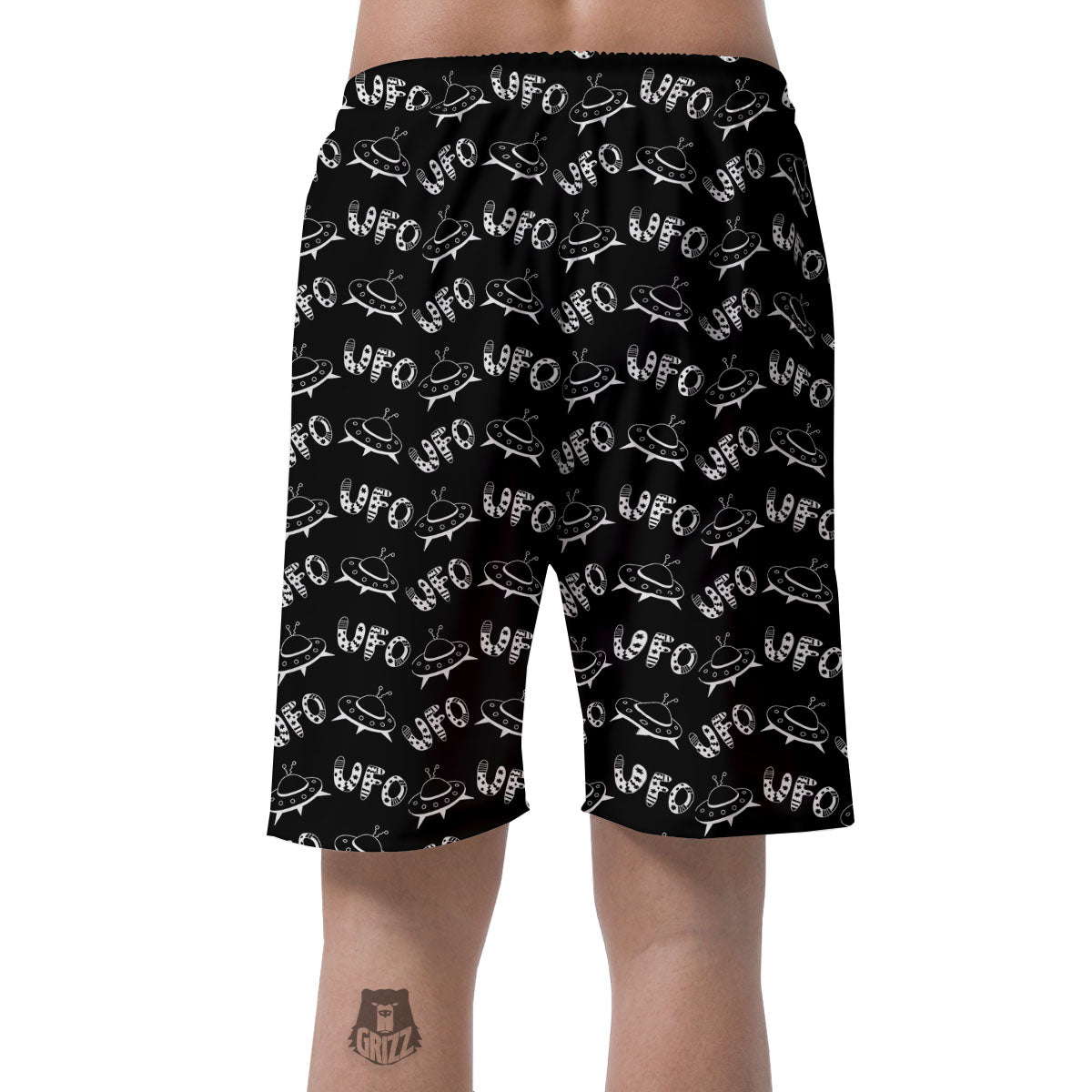 UFO White And Black Print Pattern Men's Shorts-grizzshop