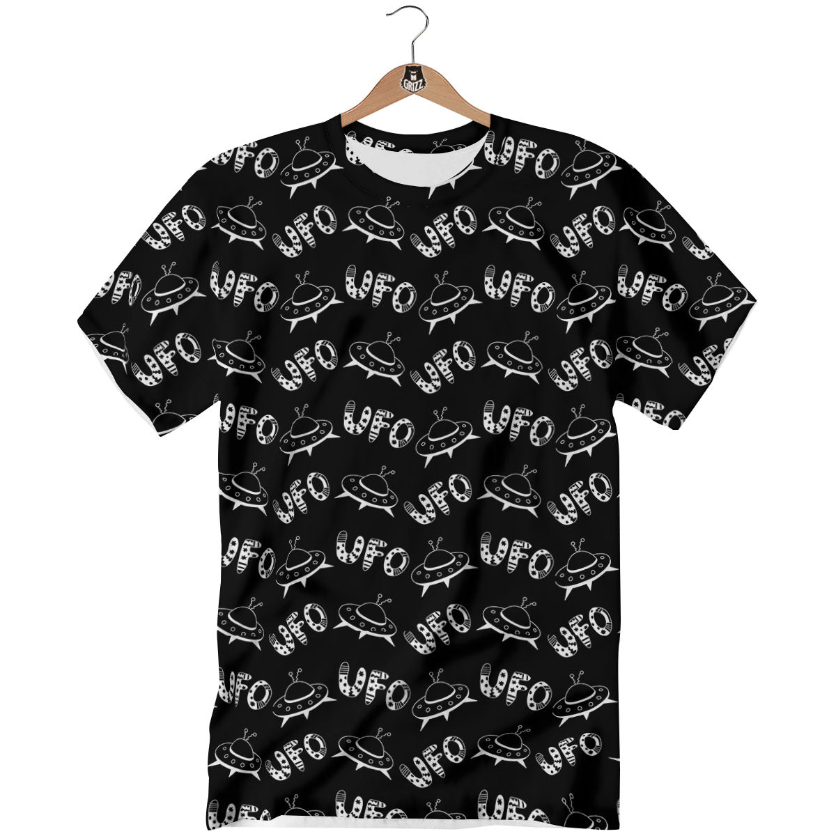 UFO White And Black Print Pattern T-Shirt-grizzshop