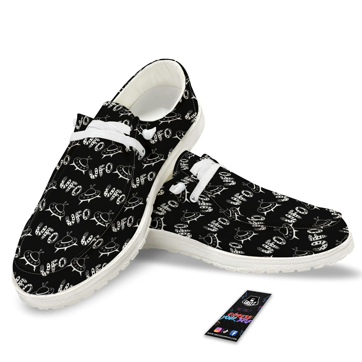 UFO White And Black Print Pattern White Loafers-grizzshop