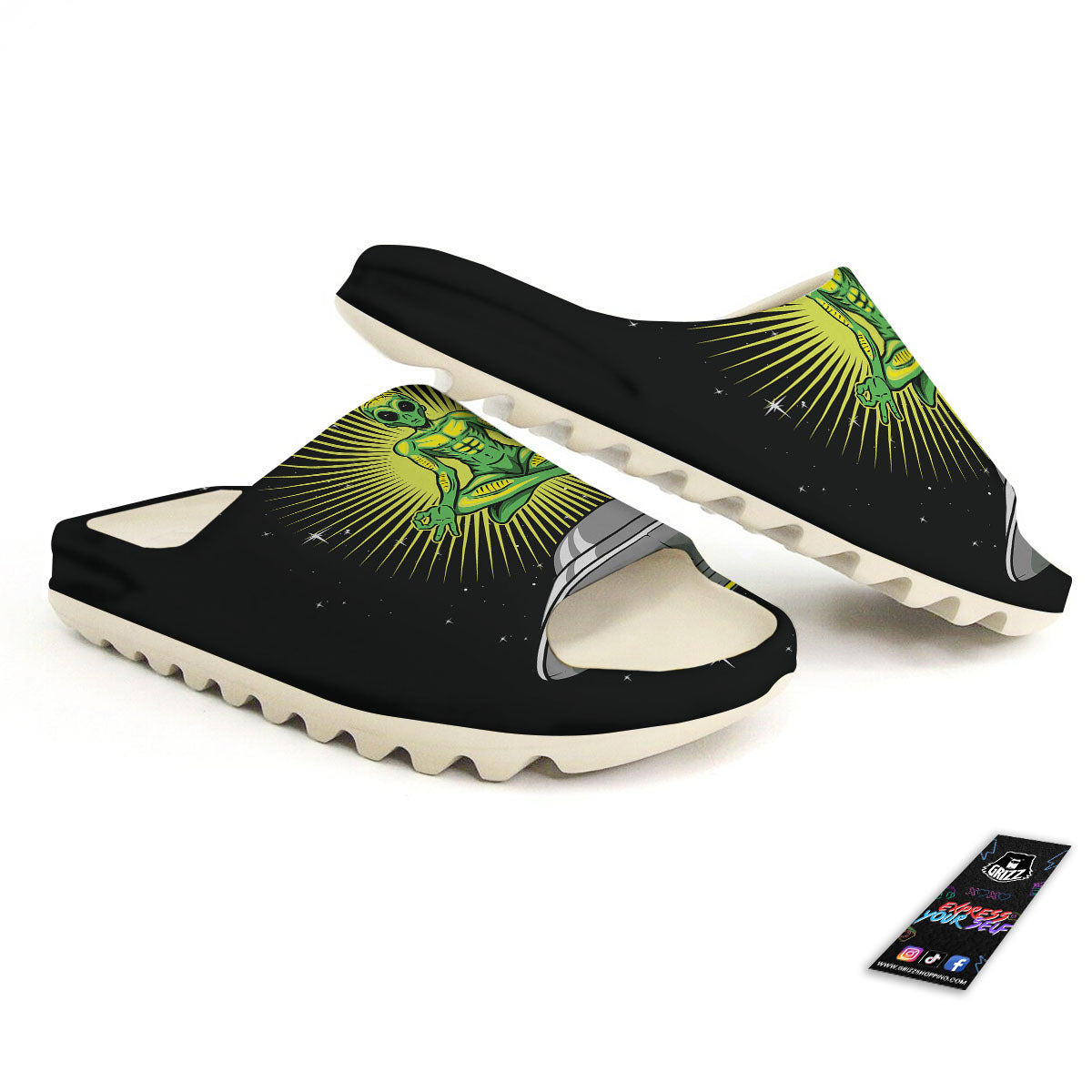 UFO Space Green Alien Print Sandals-grizzshop
