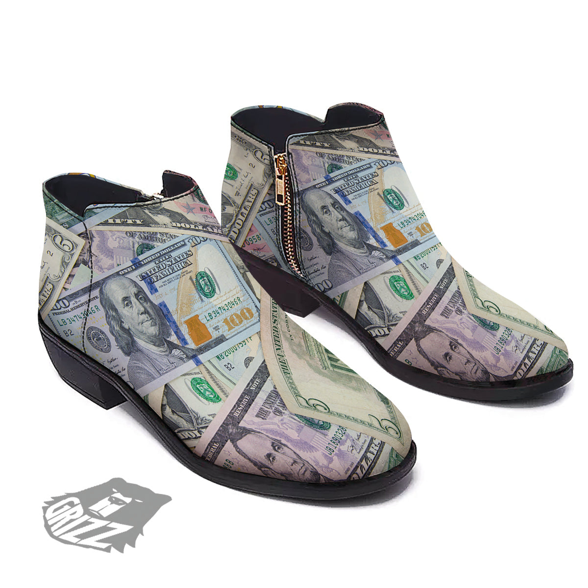 US Dollar Print Ankle Boots-grizzshop