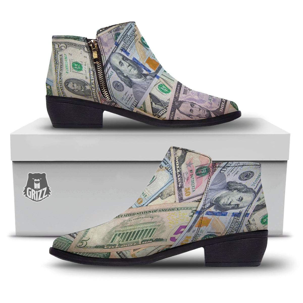 US Dollar Print Ankle Boots-grizzshop