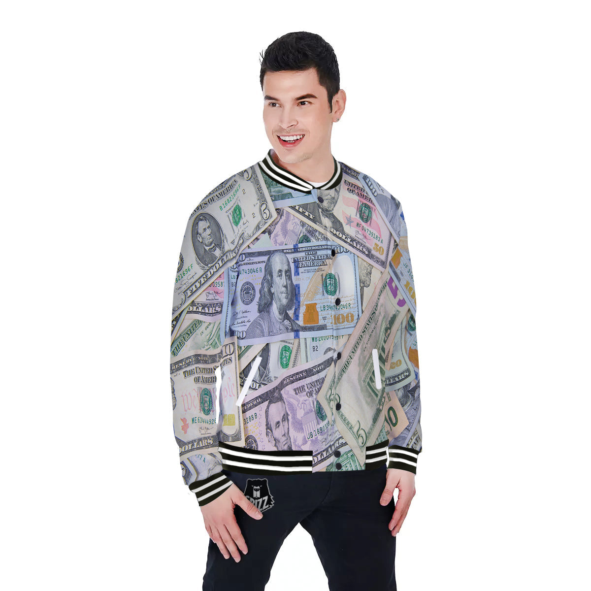 US Dollar Print Baseball Jacket-grizzshop