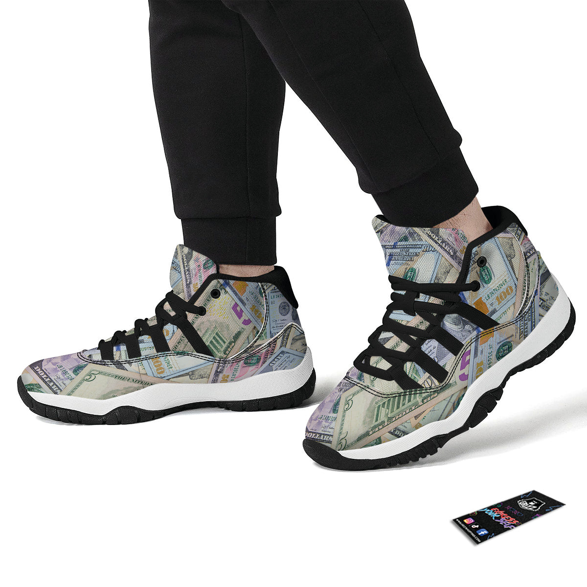US Dollar Print Black Bball Shoes-grizzshop