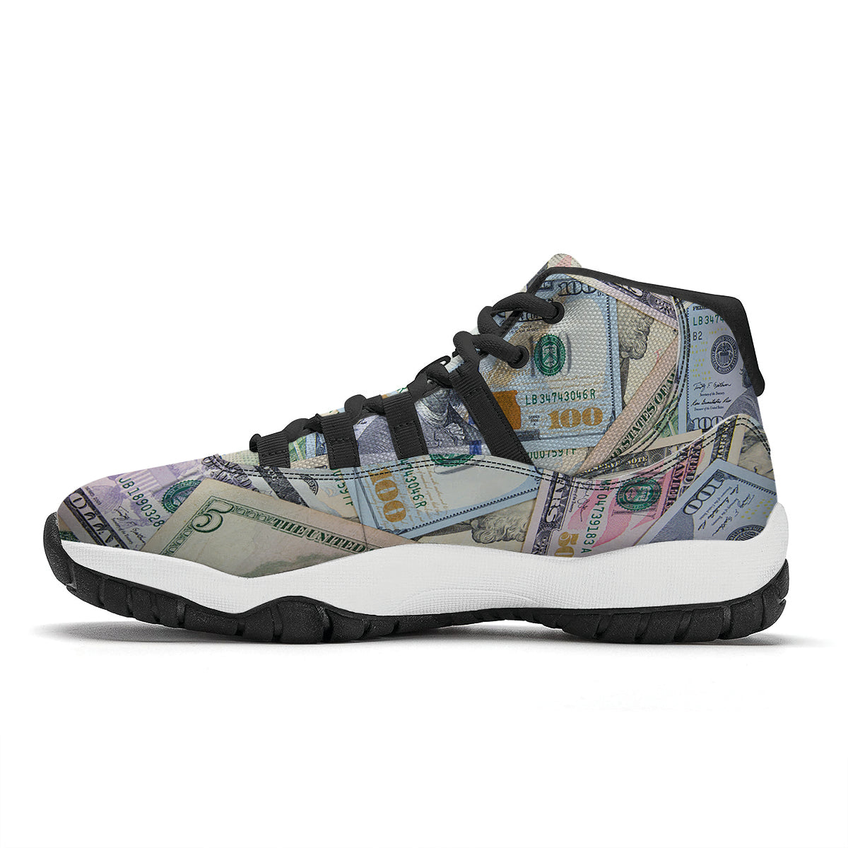 US Dollar Print Black Bball Shoes-grizzshop