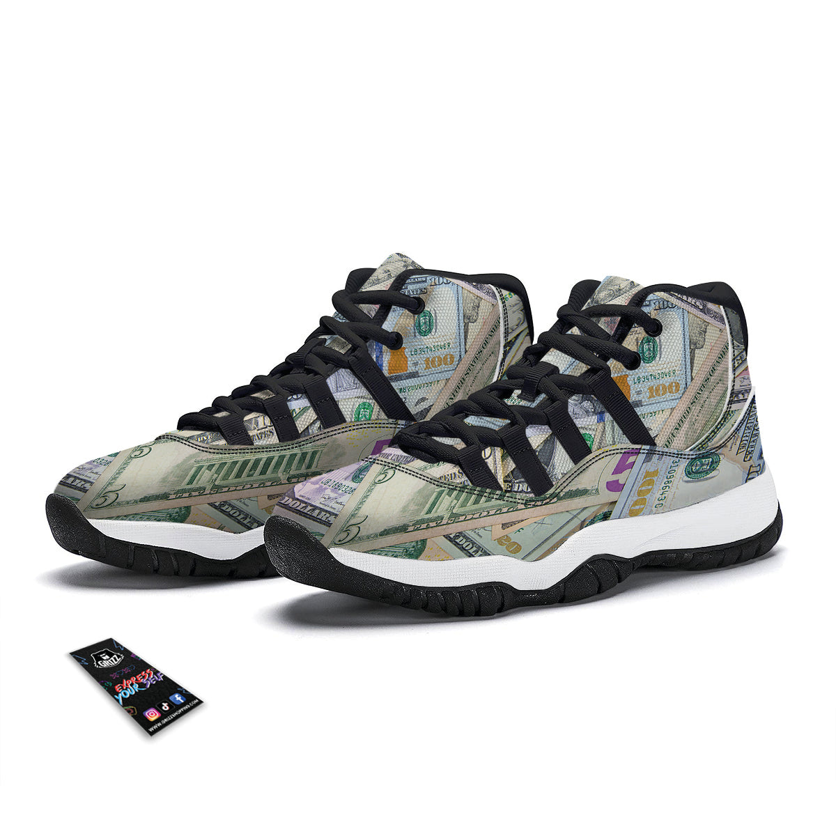 US Dollar Print Black Bball Shoes-grizzshop