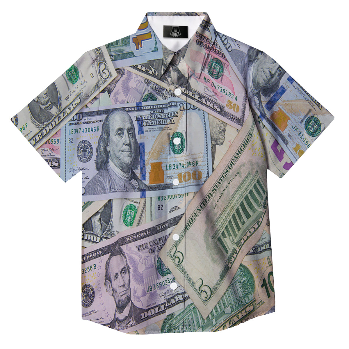 US Dollar Print Button Up Shirt-grizzshop