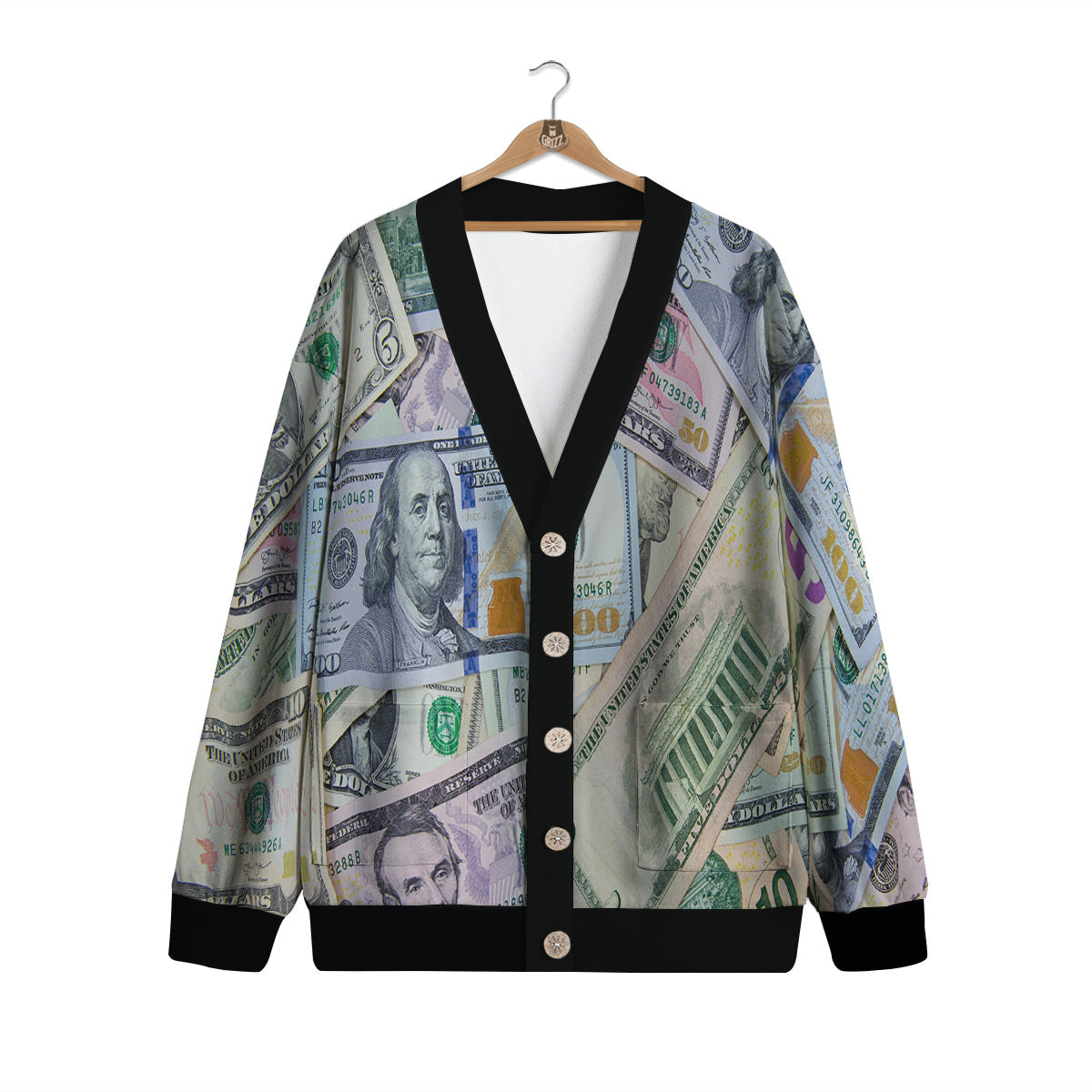 US Dollar Print Cardigan-grizzshop
