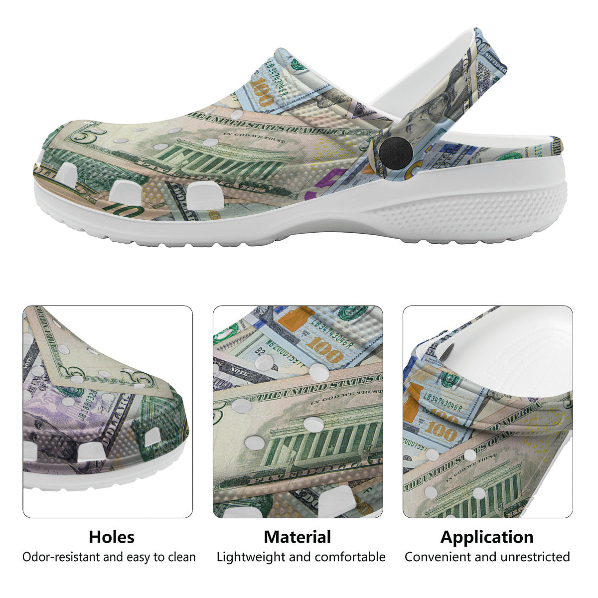 US Dollar Print Clog-grizzshop