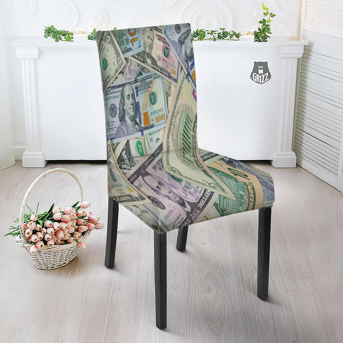 US Dollar Print Dining Chair Slipcover-grizzshop