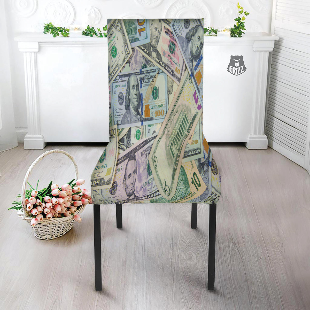 US Dollar Print Dining Chair Slipcover-grizzshop