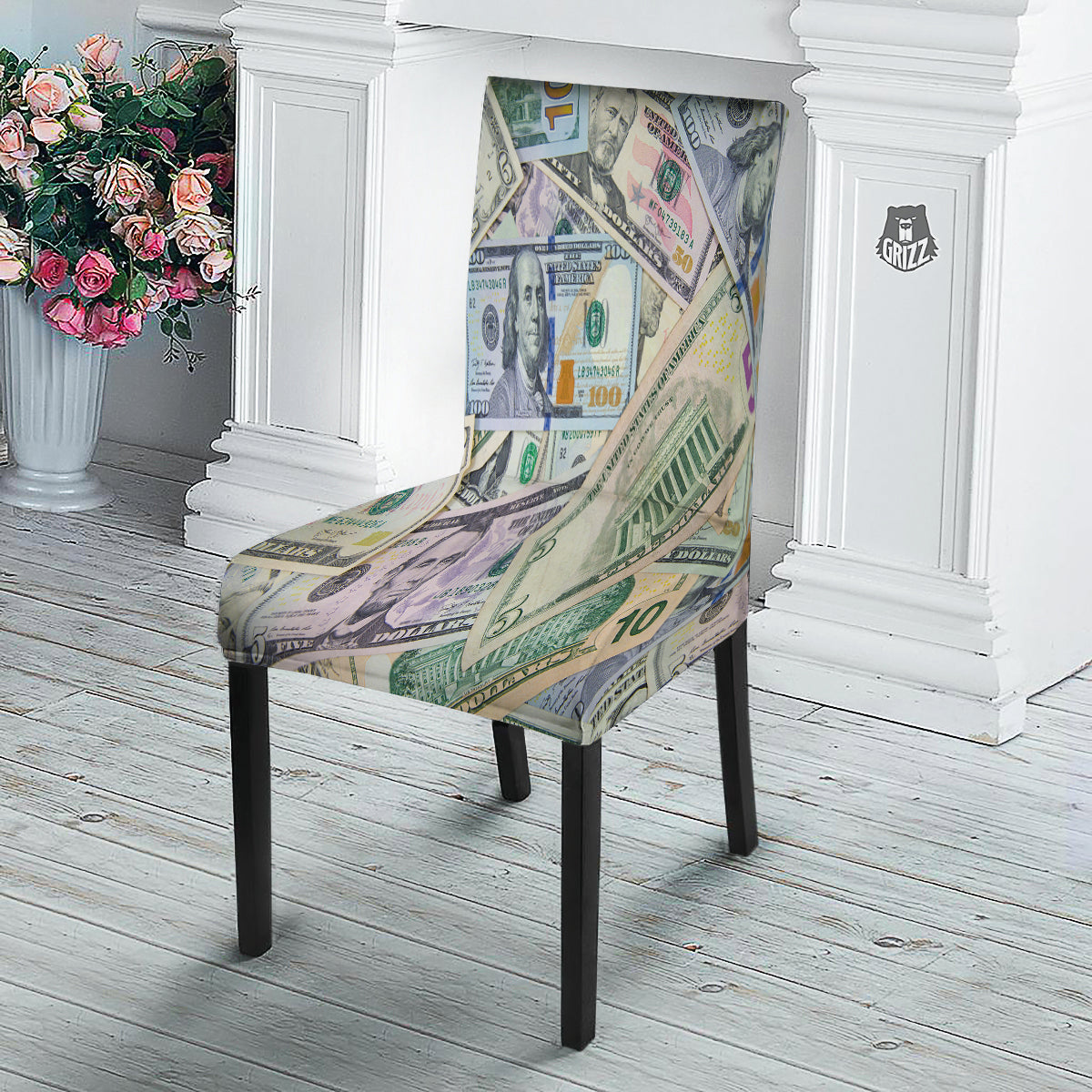 US Dollar Print Dining Chair Slipcover-grizzshop