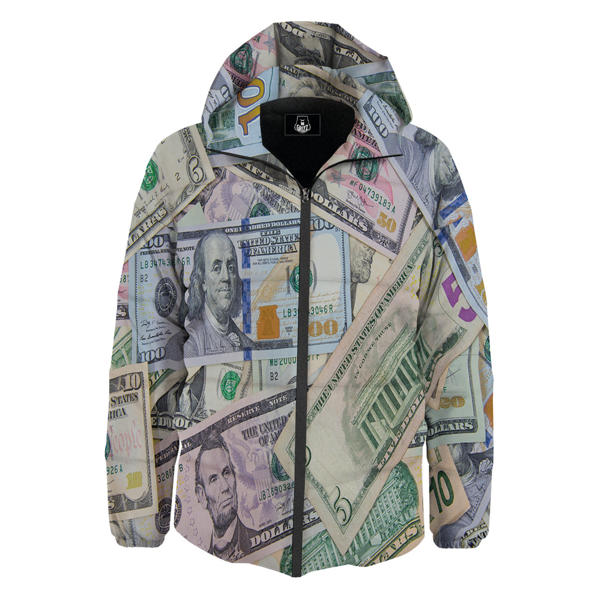 US Dollar Print Down Jacket-grizzshop