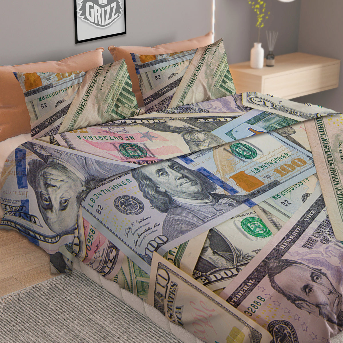 US Dollar Print Duvet Cover Bedding Set