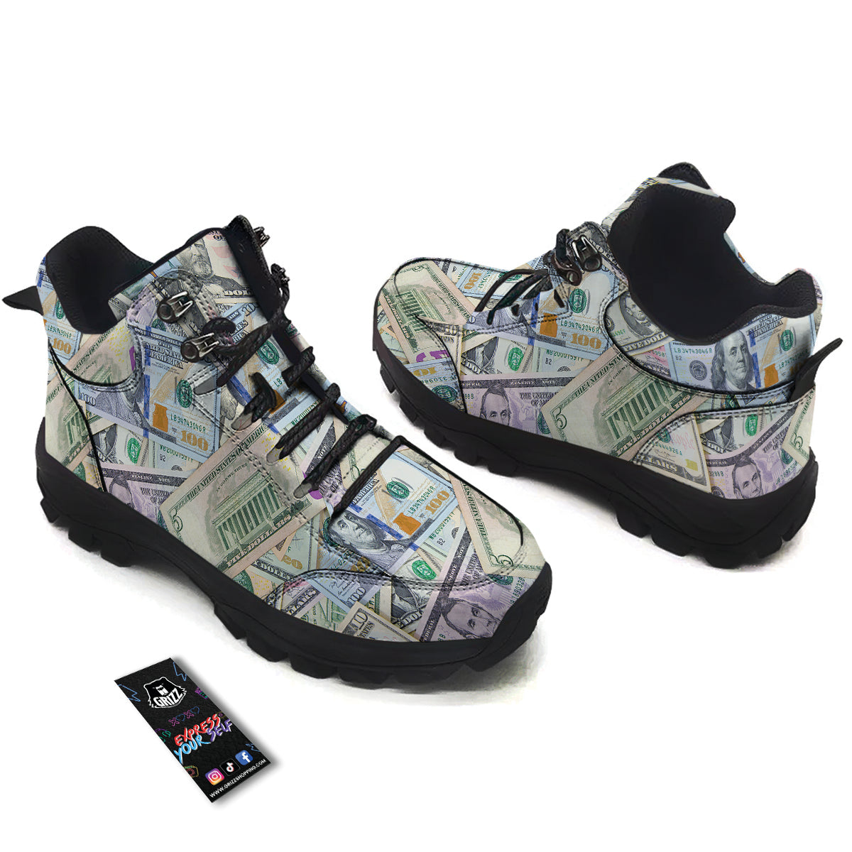 US Dollar Print Hiking Shoes-grizzshop