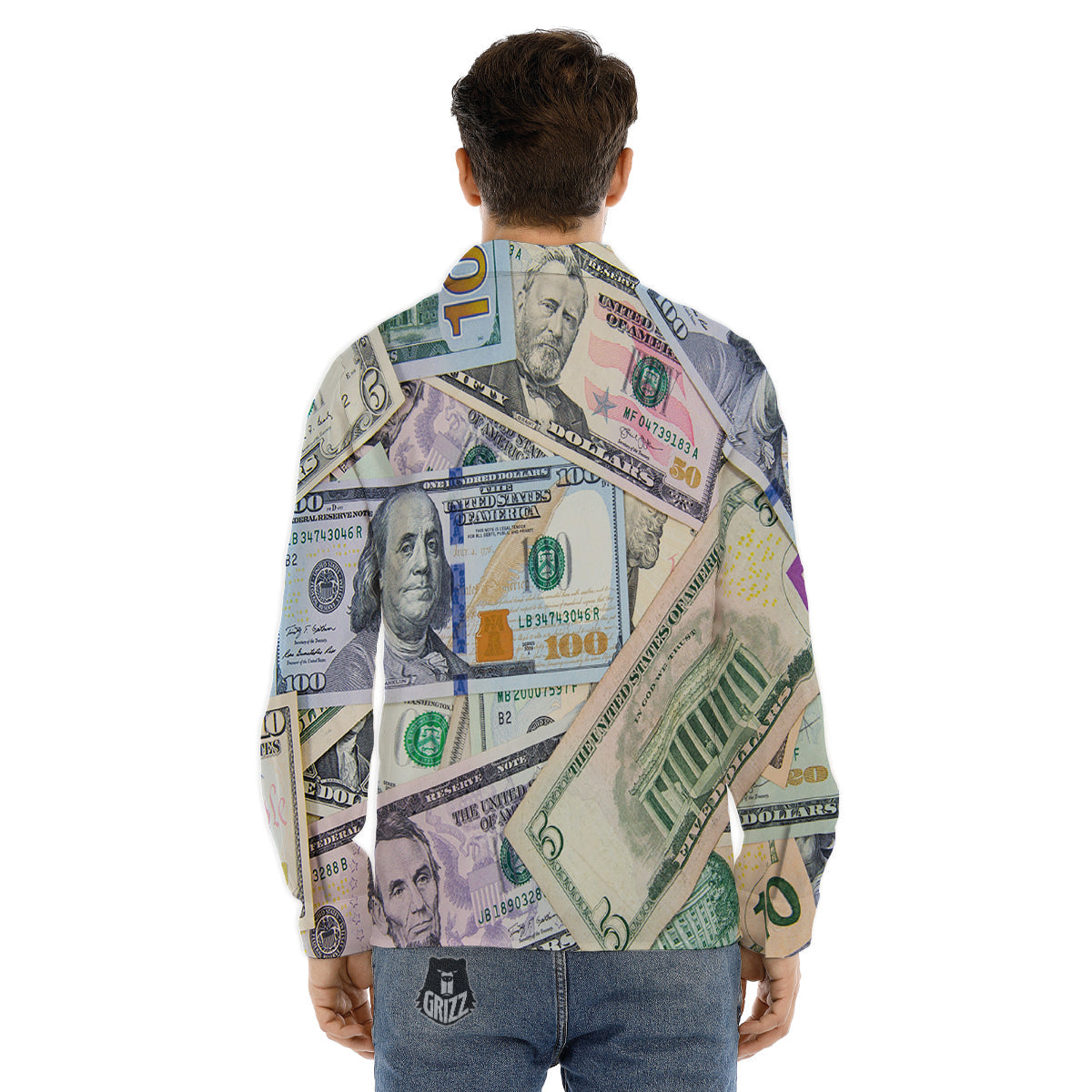 US Dollar Print Men's Dress Shirts-grizzshop